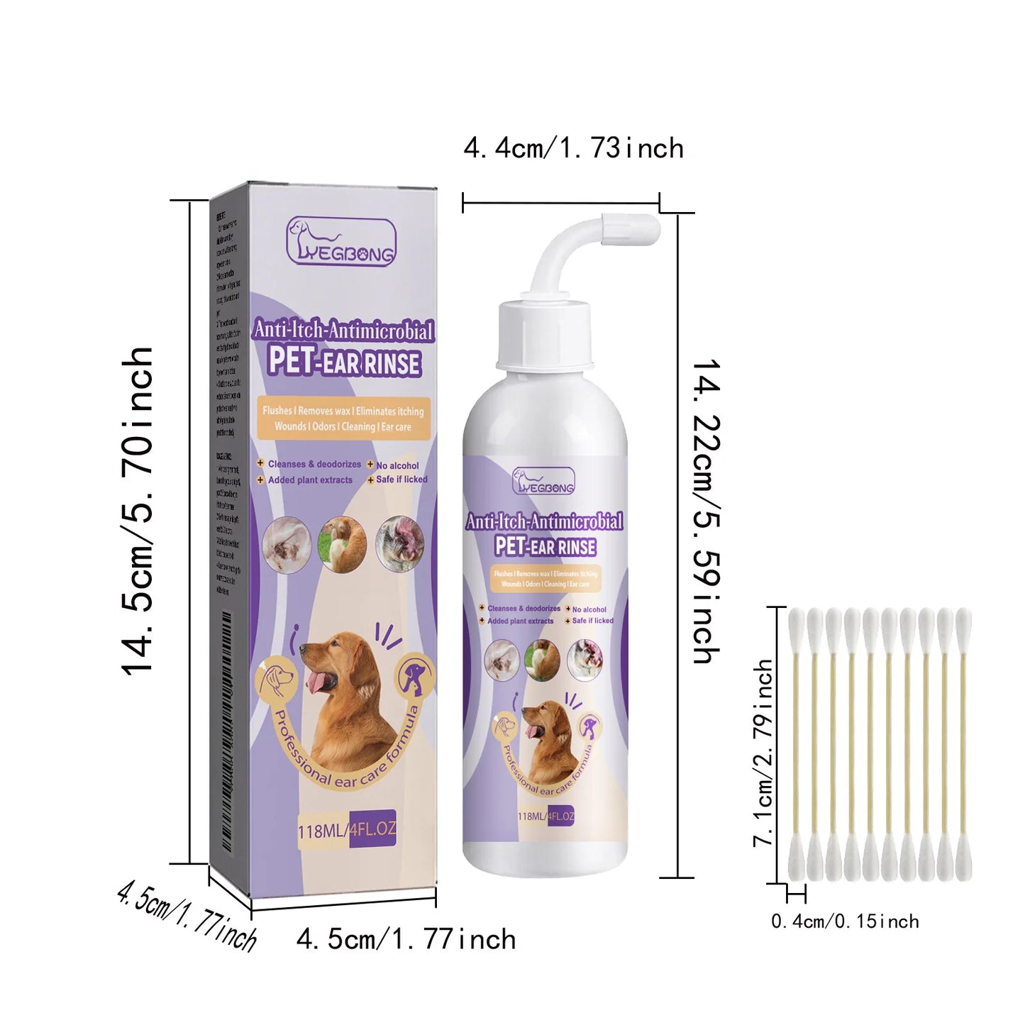 Yegbong 118ml Pet Ear Cleansing Liquid Ear Drops Relief Itching Ear Mites Odor Remover Earwax Cleaner Dogs Cats Ear Wash Drop
