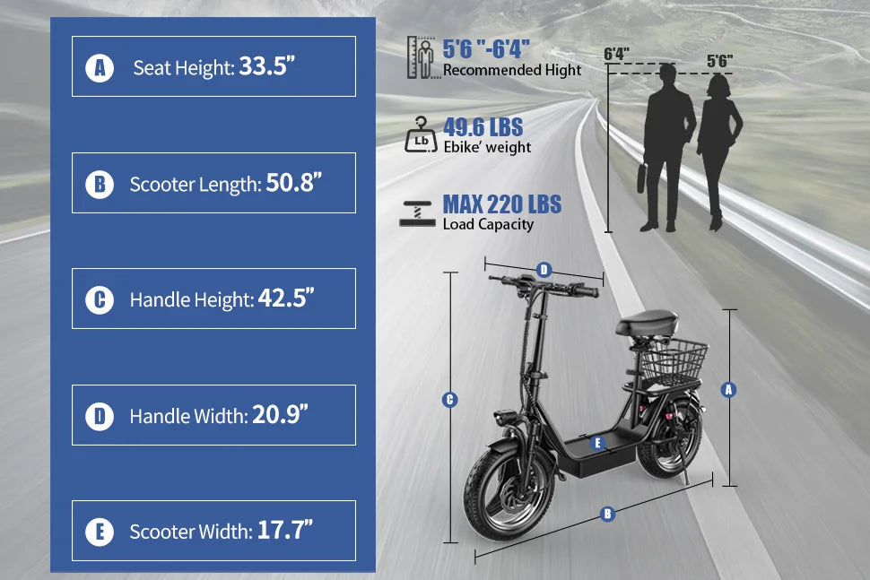 Folding electric scooter with trunk, 500W motor (peak 650W), 48V15AH, 20MPH, 24-32mile range,motorcycle for commuting travel