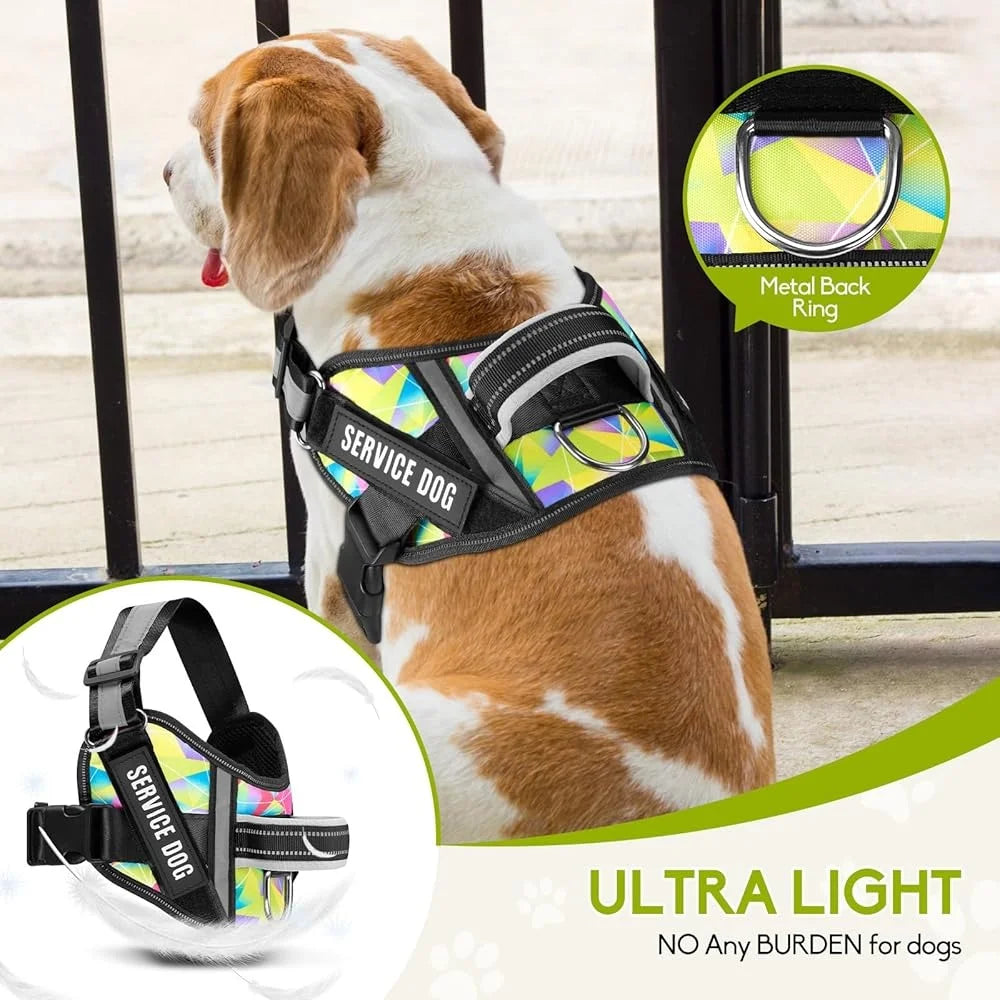 Service Dog Harness Leash Set Reflective No Pull 10 Patches Multi Color Training Vest Durable Lightweight Small to XL Dogs