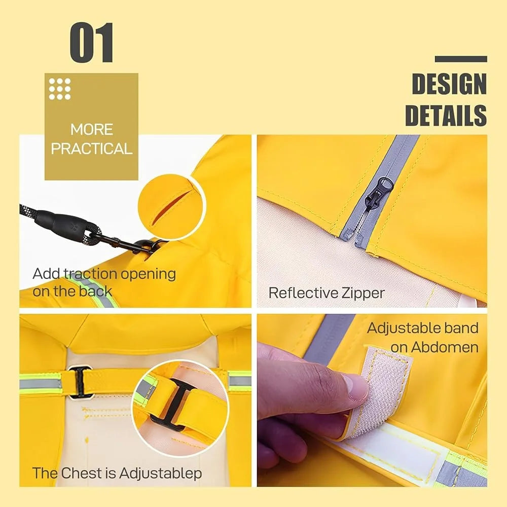 XL Dog Raincoat Waterproof Reflective Adjustable Hood Full Coverage Ideal Large Dogs Outdoor Use Easy to Wear Clean