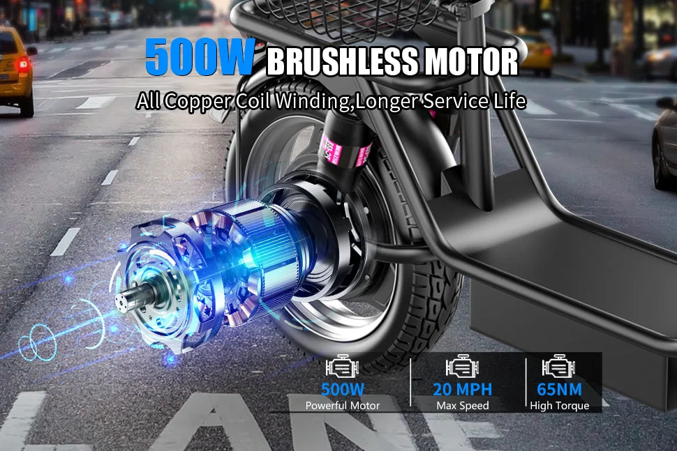 Folding electric scooter with trunk, 500W motor (peak 650W), 48V15AH, 20MPH, 24-32mile range,motorcycle for commuting travel