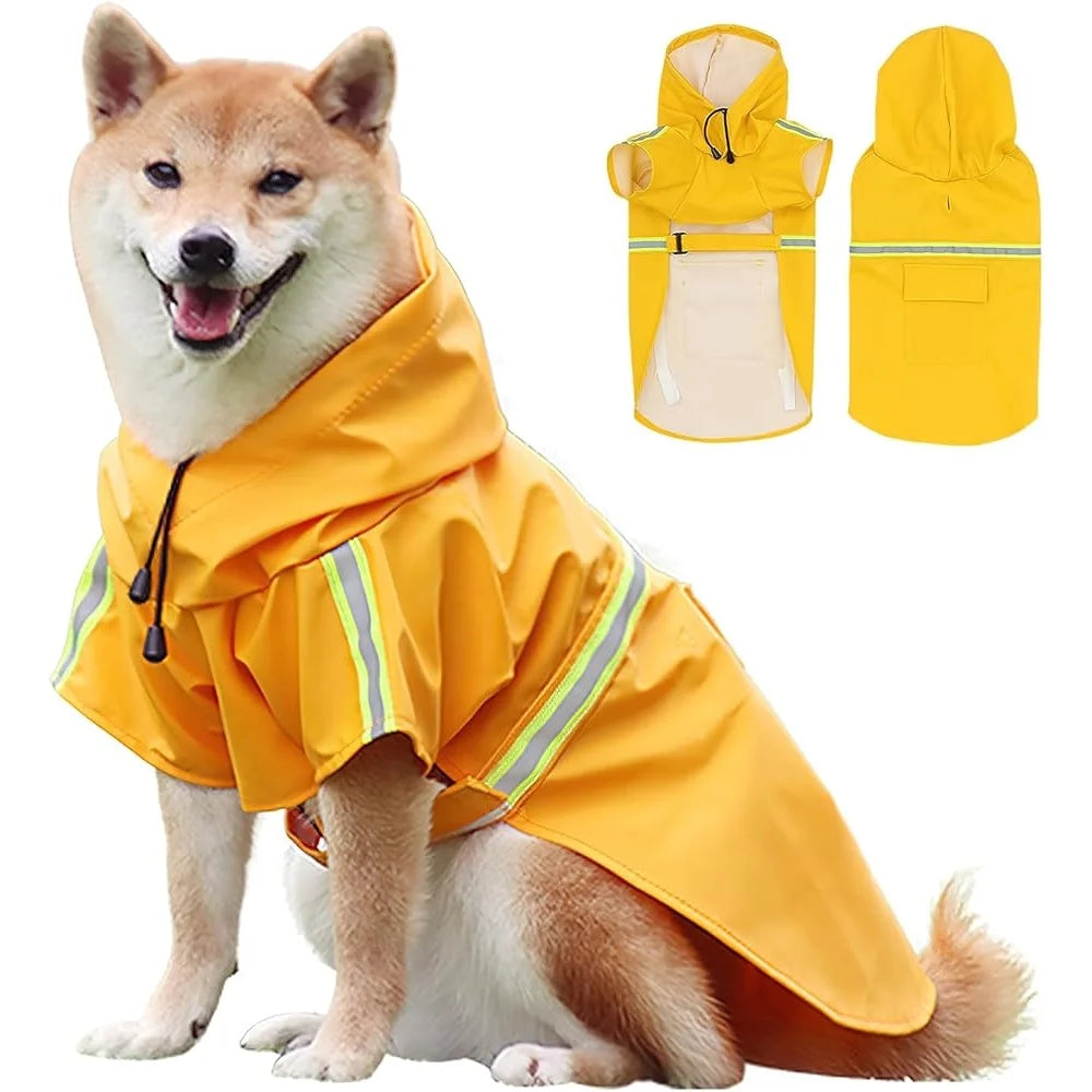 XL Dog Raincoat Waterproof Reflective Adjustable Hood Full Coverage Ideal Large Dogs Outdoor Use Easy to Wear Clean