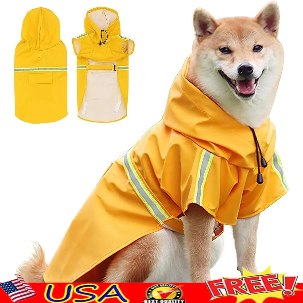 XL Dog Raincoat Waterproof Reflective Adjustable Hood Full Coverage Ideal Large Dogs Outdoor Use Easy to Wear Clean