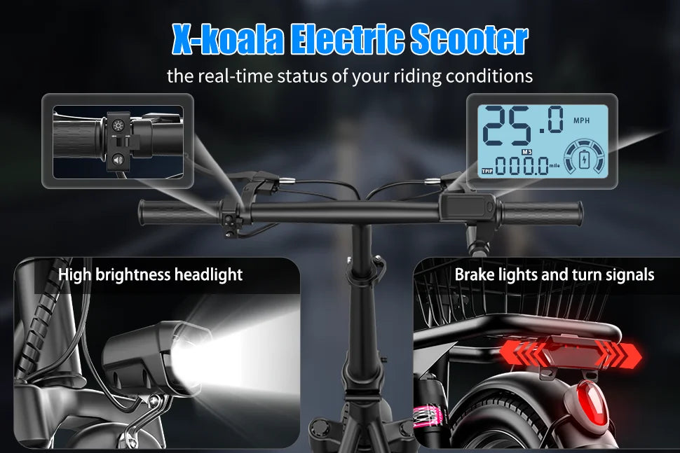 Folding electric scooter with trunk, 500W motor (peak 650W), 48V15AH, 20MPH, 24-32mile range,motorcycle for commuting travel